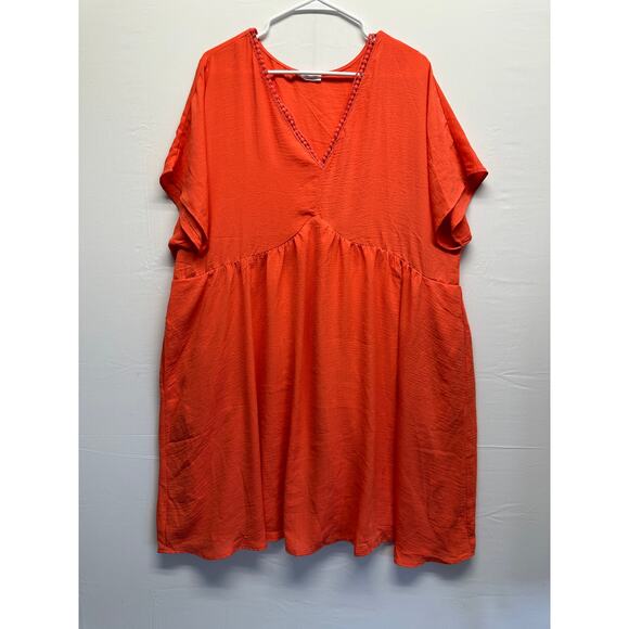 Chicsoul Oversized Bright Orange Babydoll Flowy Dress Size 2XL Feminine NWOT - Picture 1 of 8